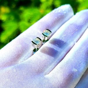 Solid 14k gold 0.6ct cushion moissanite earrings